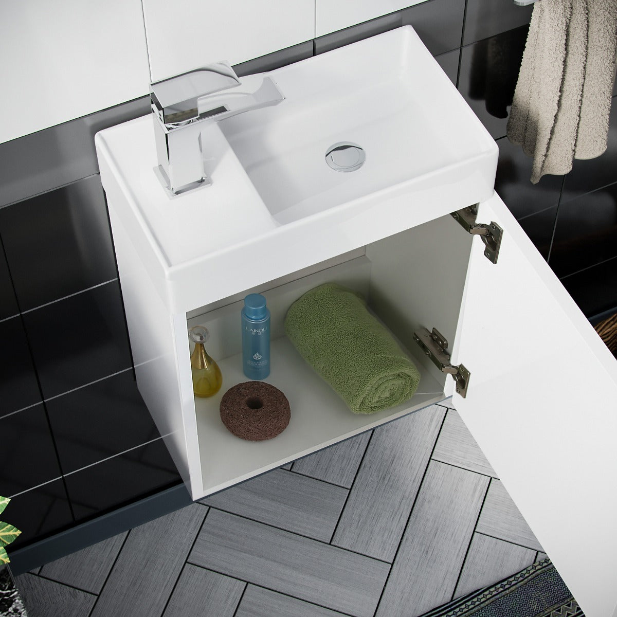 Nanuya 400mm Cloakroom Wall Hung Basin Vanity Unit & Rimless Close Coupled Toilet White