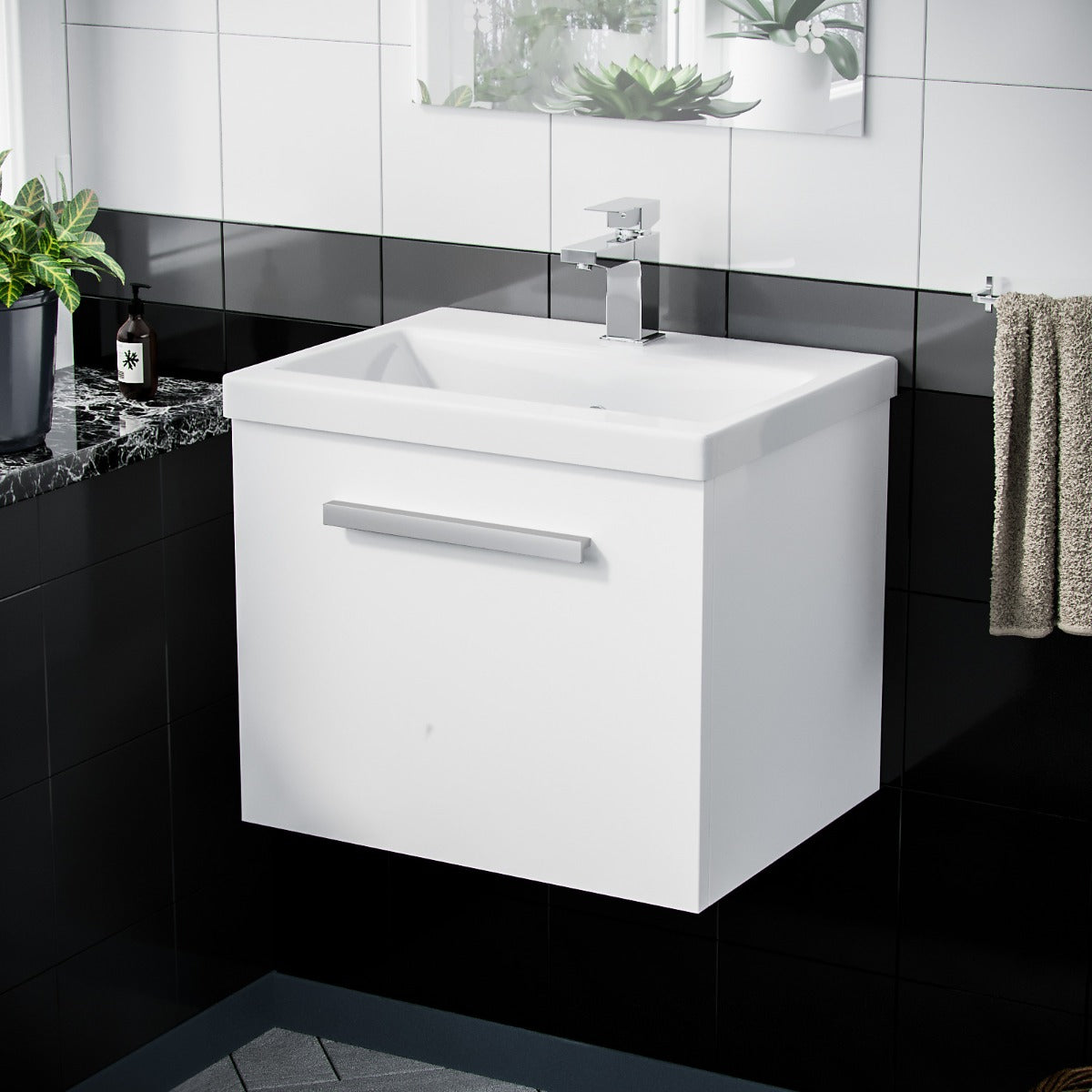 Nanuya Wall Hung 500mm 1 Drawer Vanity Cabinet and Basin Gloss White