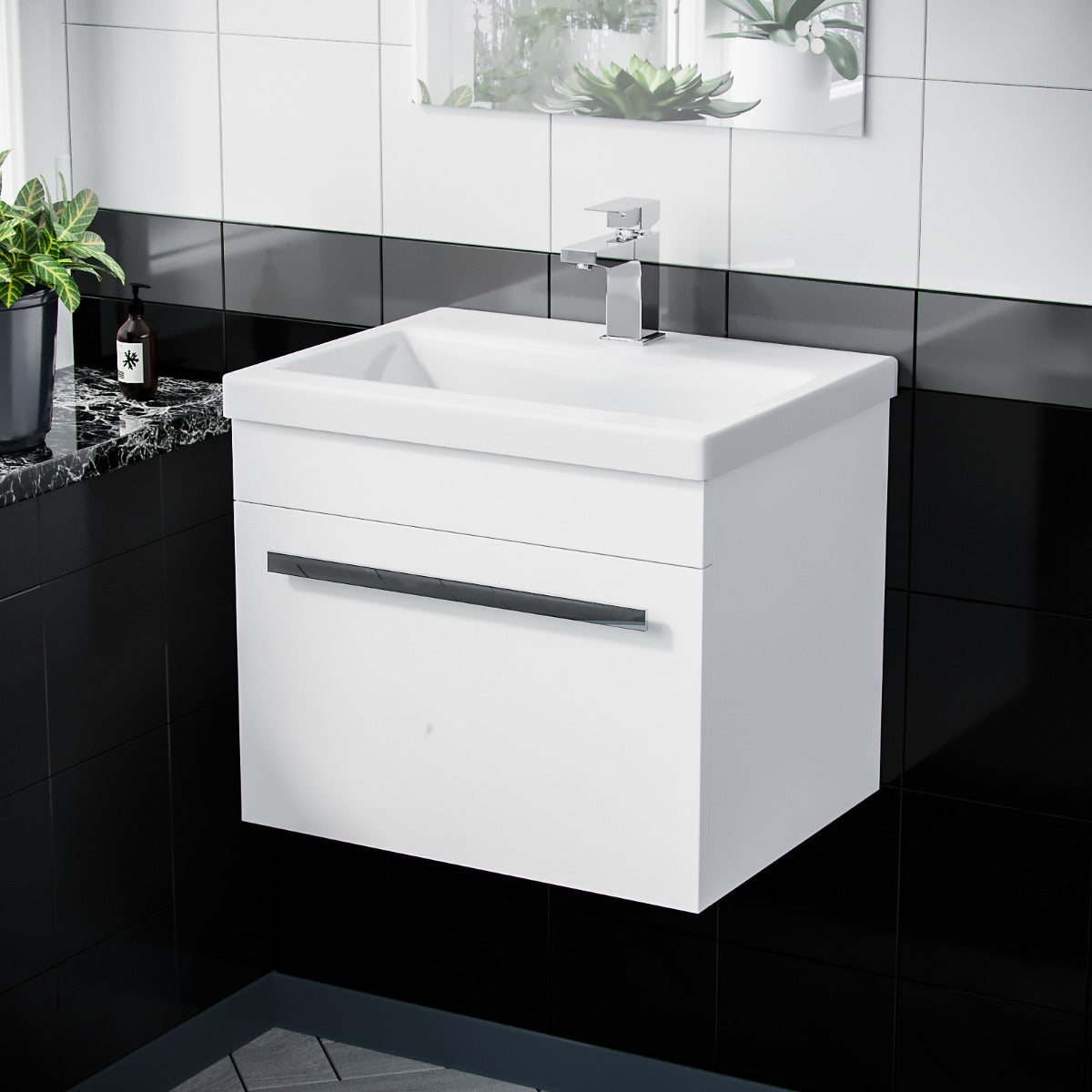 Nanuya 500mm Wall Hung 1 Drawer Basin Flat Pack Vanity Unit White