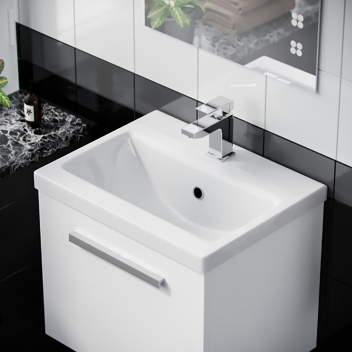 Nanuya Wall Hung 500mm 1 Drawer Vanity Cabinet and Basin Gloss White