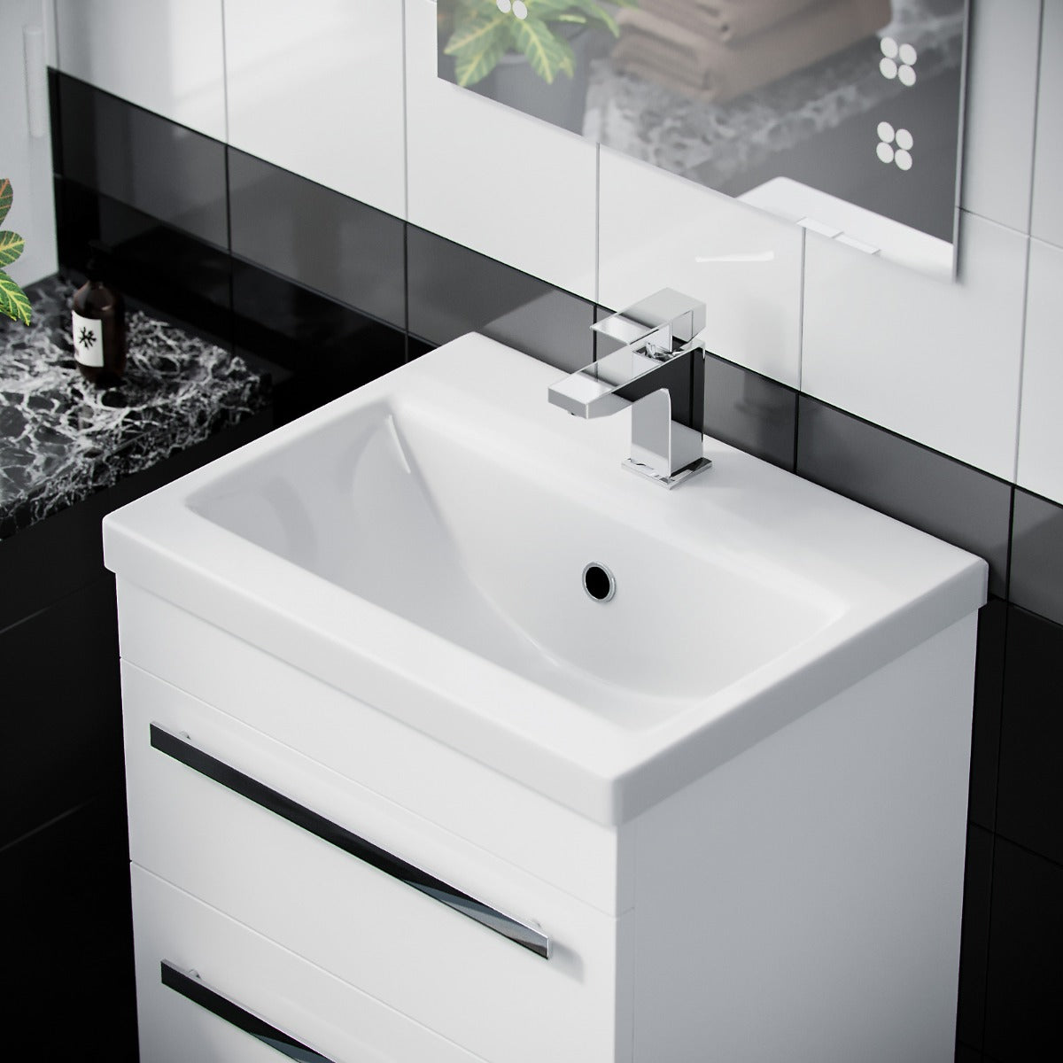 Nanuya 500mm Wall Hung 2 Drawer Vanity Unit Gloss White And Complete Toilet Set