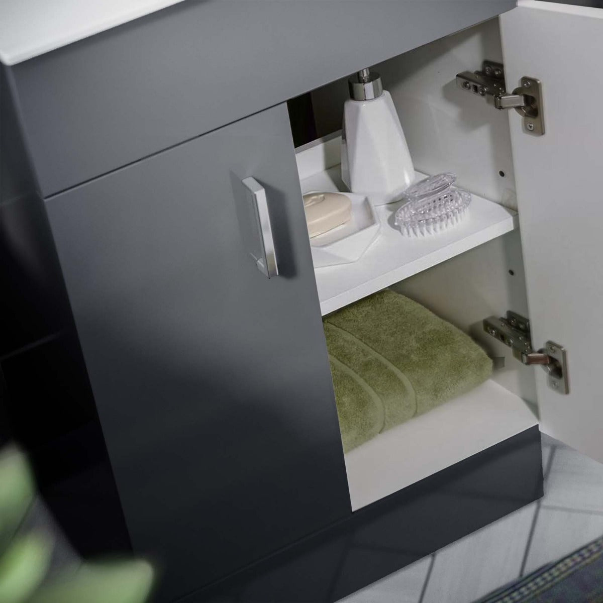 Nanuya 500mm Grey Vanity Basin, WC Unit & Elso Back to Wall Toilet Pan