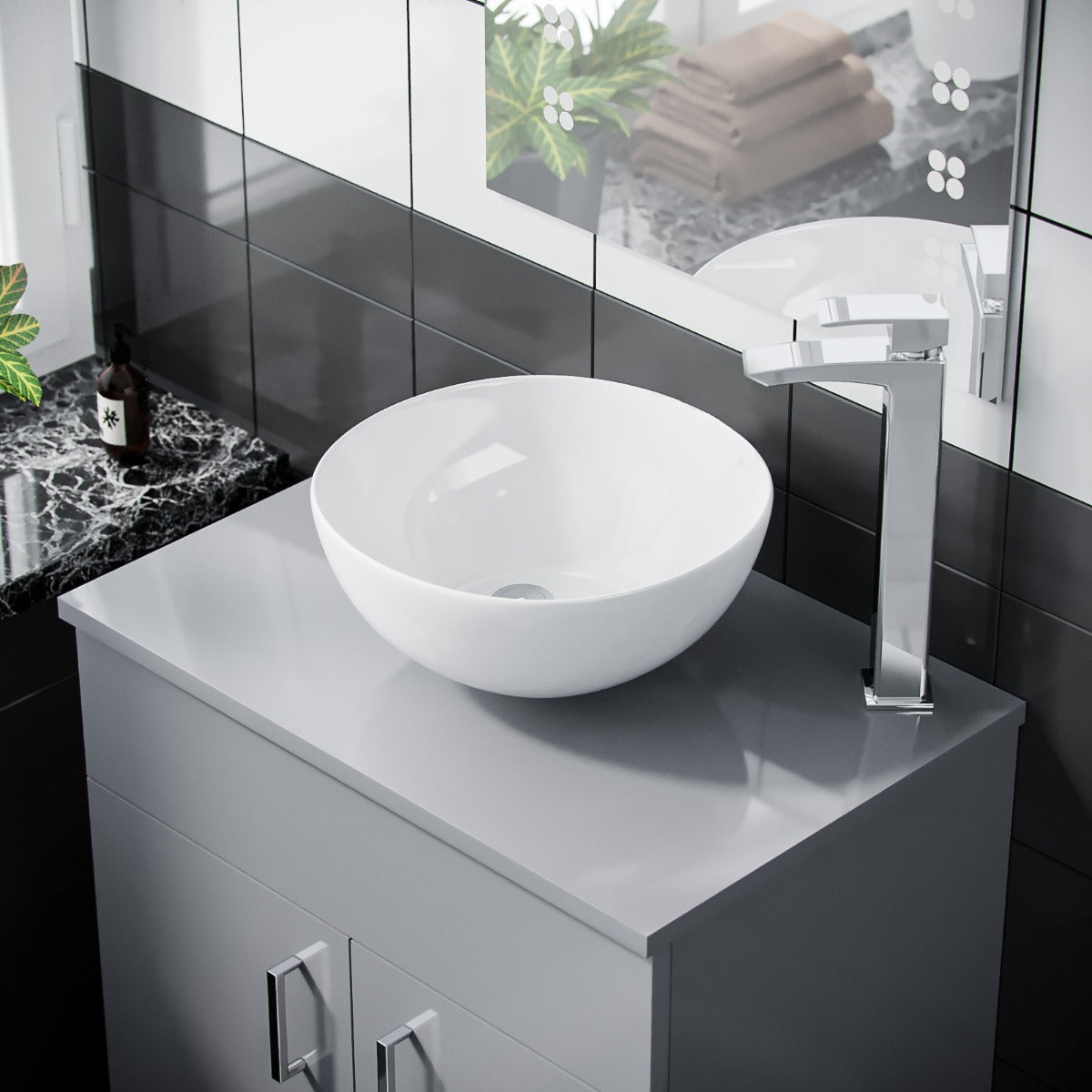 Nanuya 500mm Grey Vanity Cabinet And Round Bowl Counter Top Basin Sink Unit