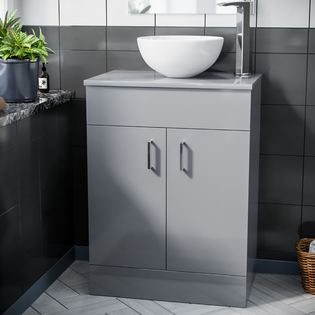 Nanuya 500mm Grey Vanity Cabinet And Round Bowl Counter Top Basin Sink Unit
