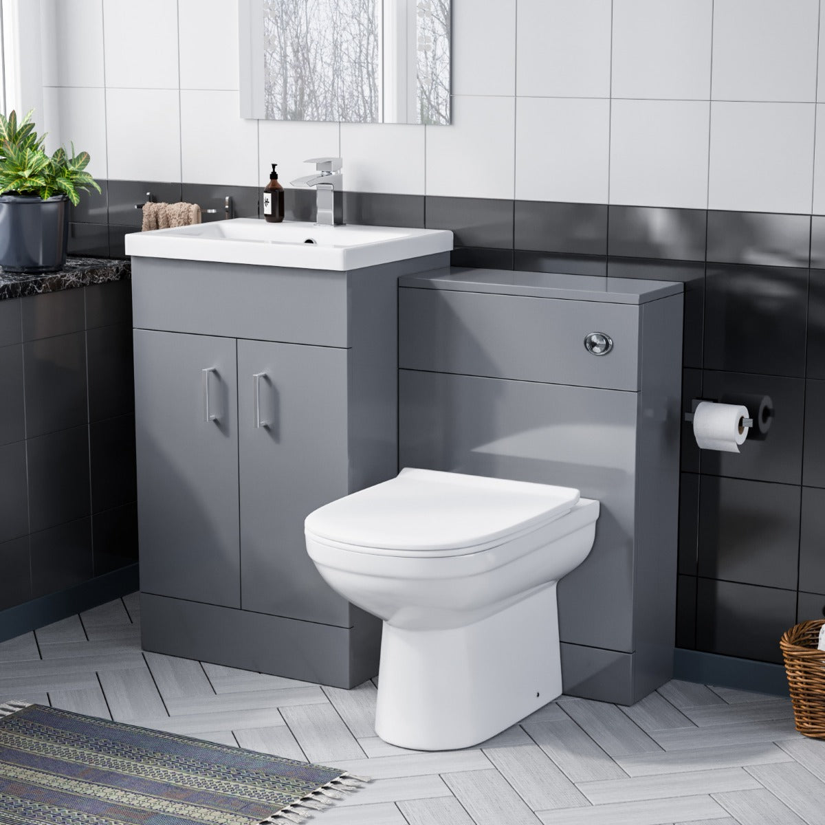 Nanuya 500mm Vanity Basin Unit & WC Unit & Back to Wall Grey