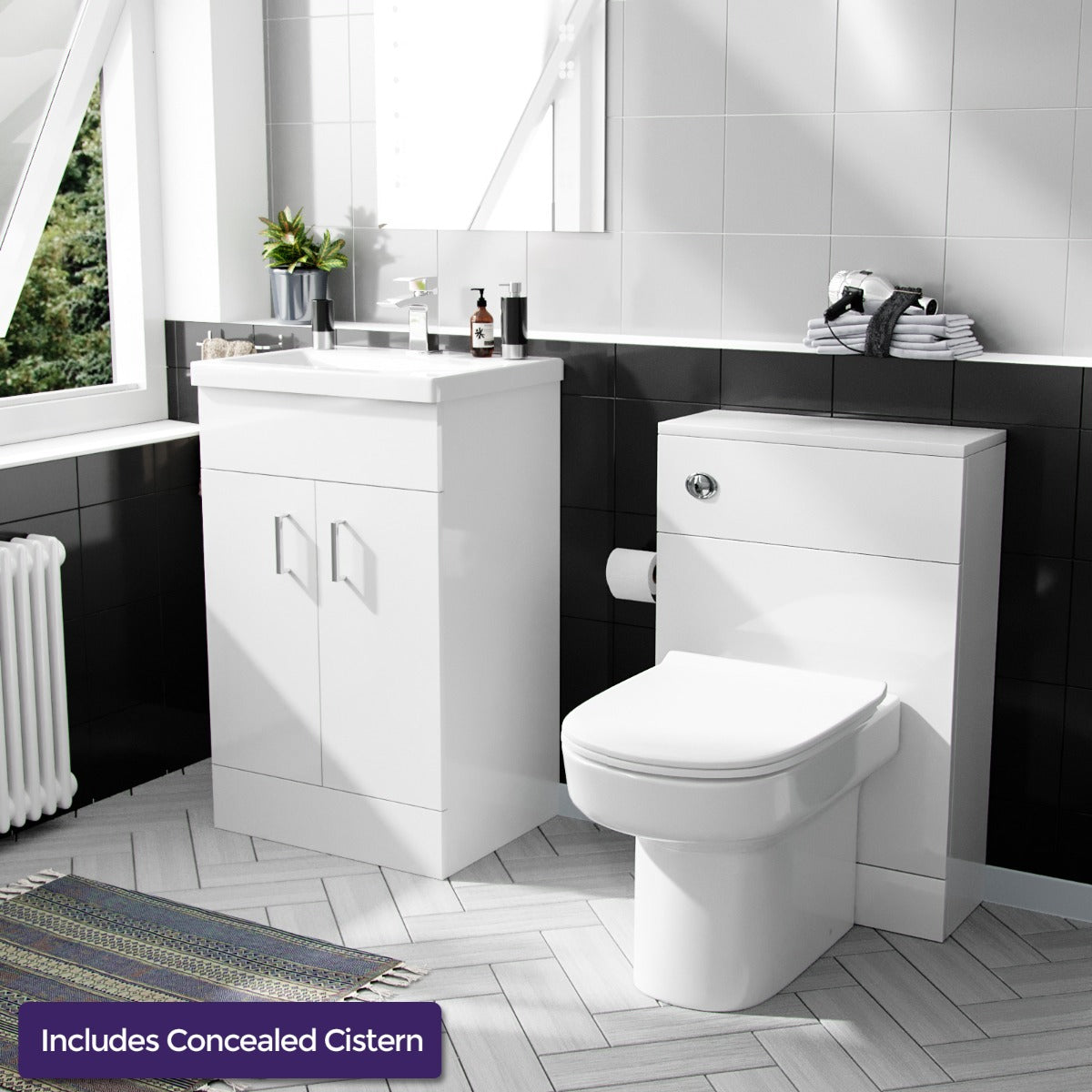 Nanuya 500mm Vanity Basin Unit & WC Unit & Chem Back to Wall White `