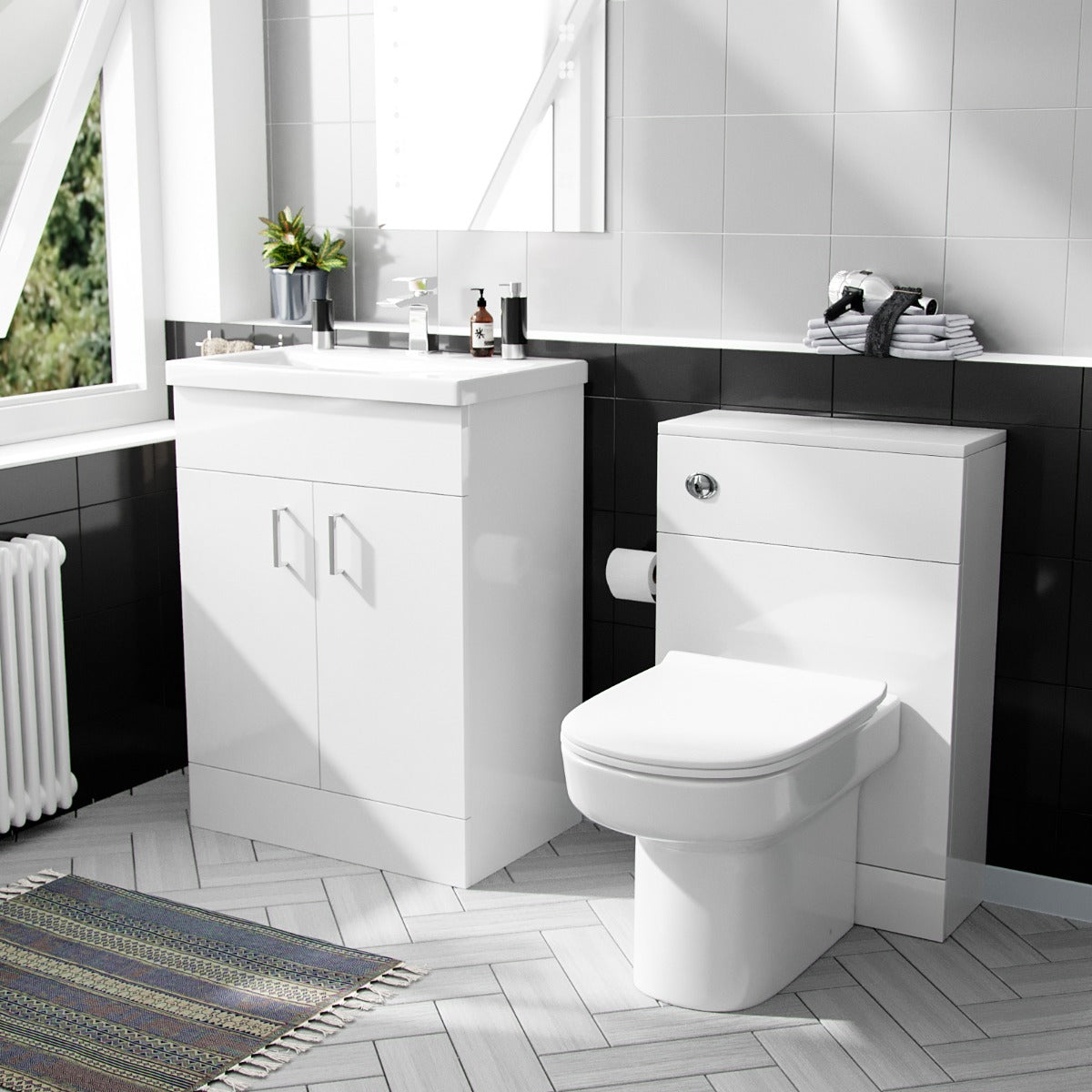 Nanuya 600 mm Basin Vanity Cabinet & Back To Wall WC Toilet Suite Whit