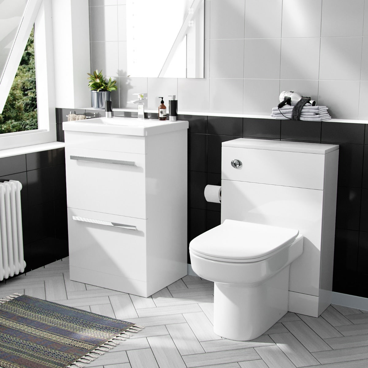 Nanuya 400 mm Basin 2 Drawer Vanity Cabinet & WC Toilet Pan Bathroom Suite White