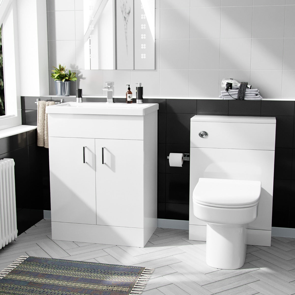 Nanuya 600 mm Basin Vanity Cabinet & Back To Wall WC Toilet Suite White