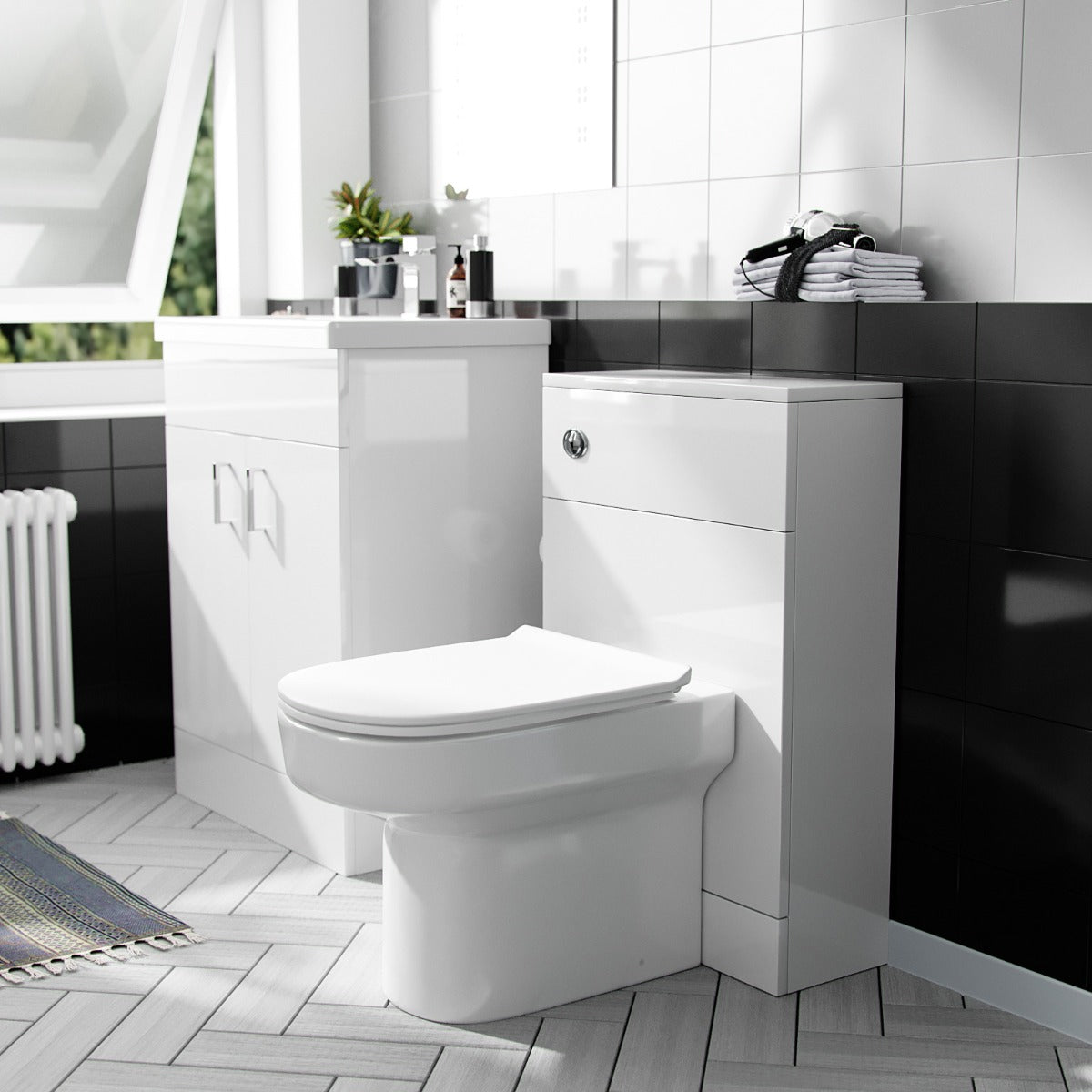 Nanuya 600 mm Basin Vanity Cabinet & Back To Wall WC Toilet Suite White