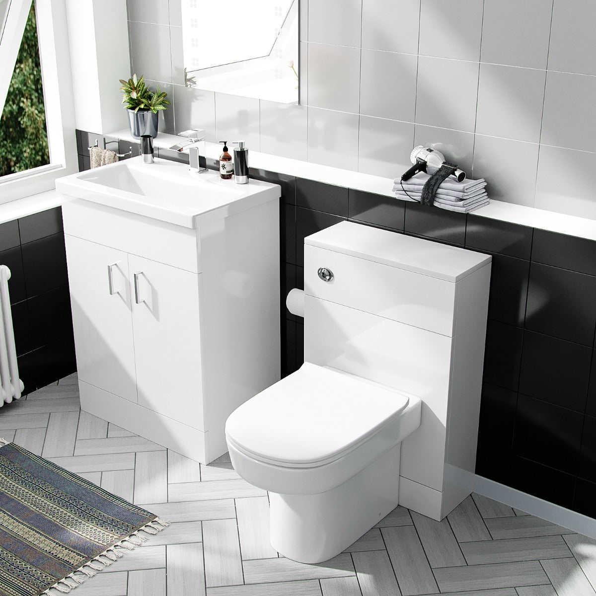 Nanuya 600 mm Basin Vanity Cabinet & Back To Wall WC Toilet Suite White