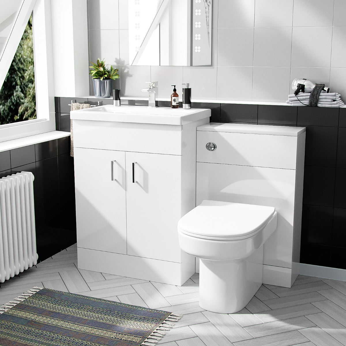 Nanuya 600 mm Basin Vanity Cabinet & Back To Wall WC Toilet Suite White