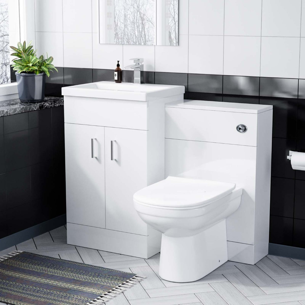 Nanuya 500mm Vanity Basin, WC Unit & Elso Back to Wall Toilet Pan