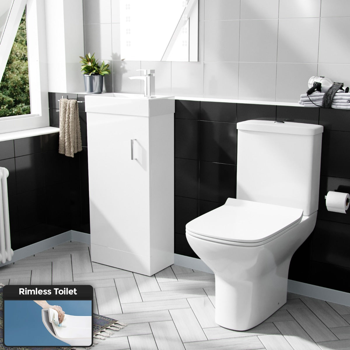 Nanuya 400mm Cloakroom Vanity Basin Unit & Rimless Close Coupled Toilet White