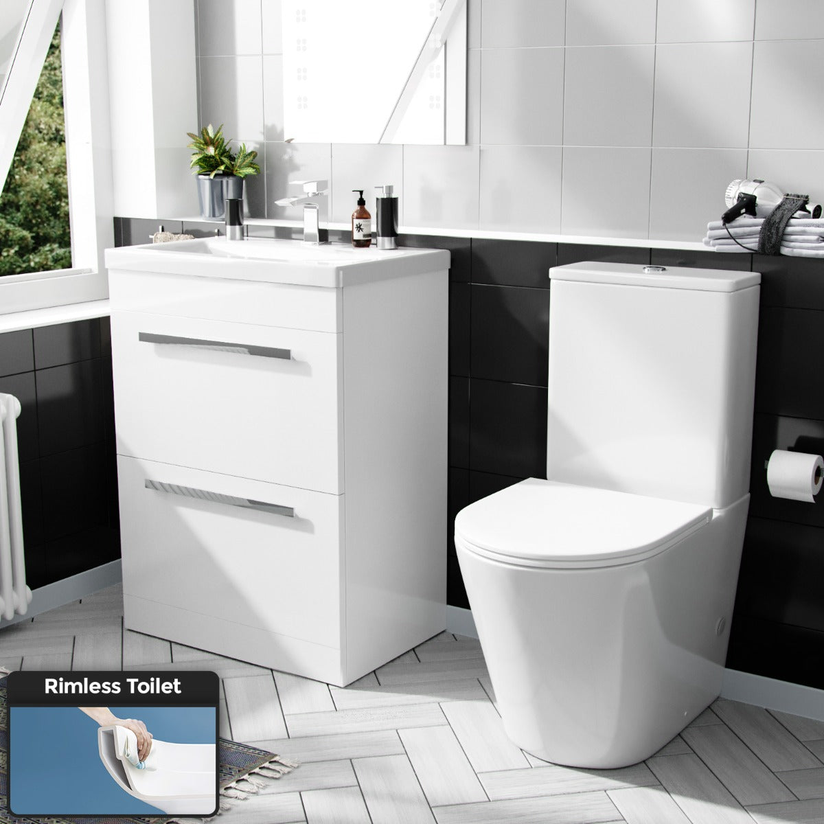 Nanuya 600mm Floorstanding 2 Drawer Vanity Basin Unit & Round Close Coupled Toilet White