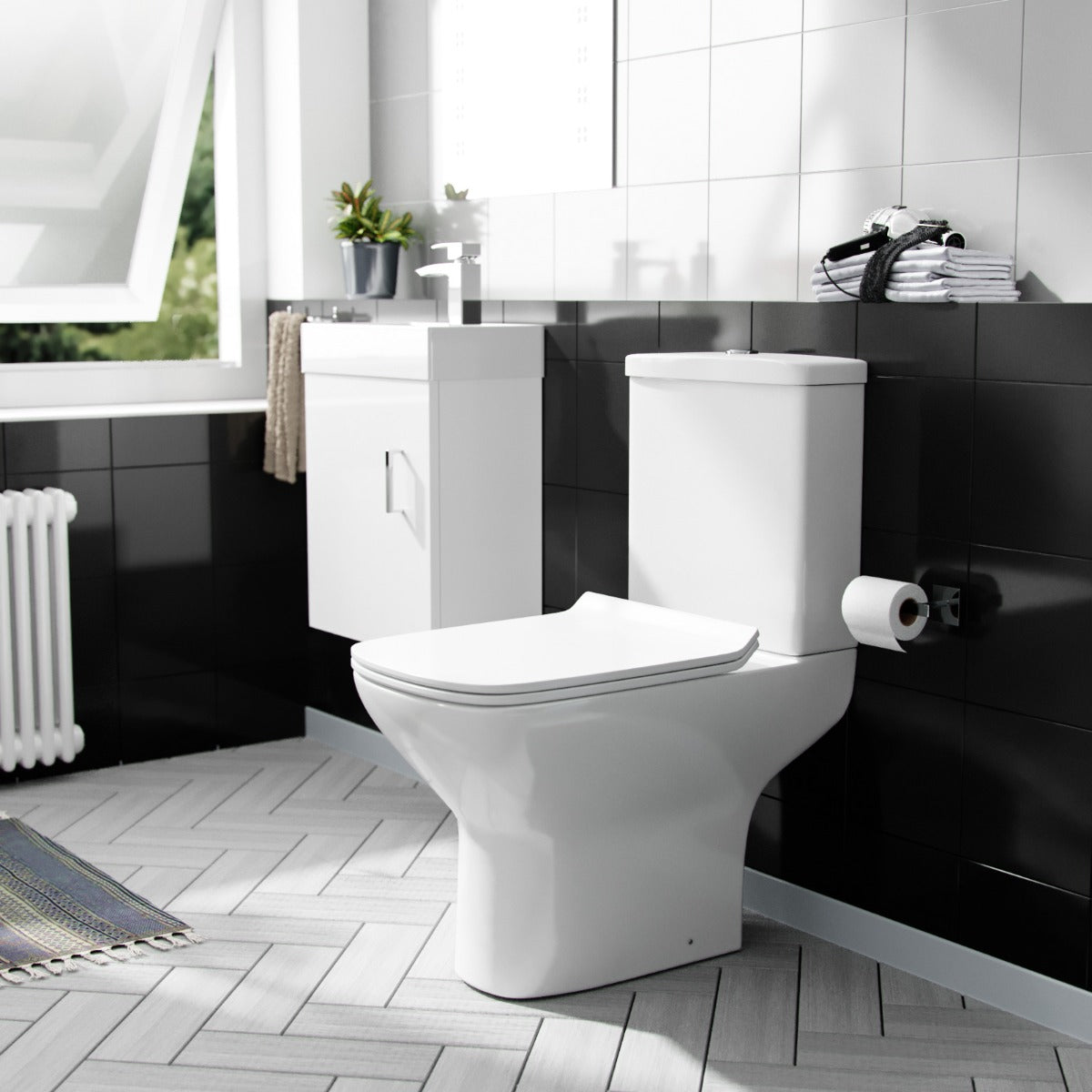 Nanuya 400mm Cloakroom Wall Hung Basin Vanity Unit & Rimless Close Coupled Toilet White