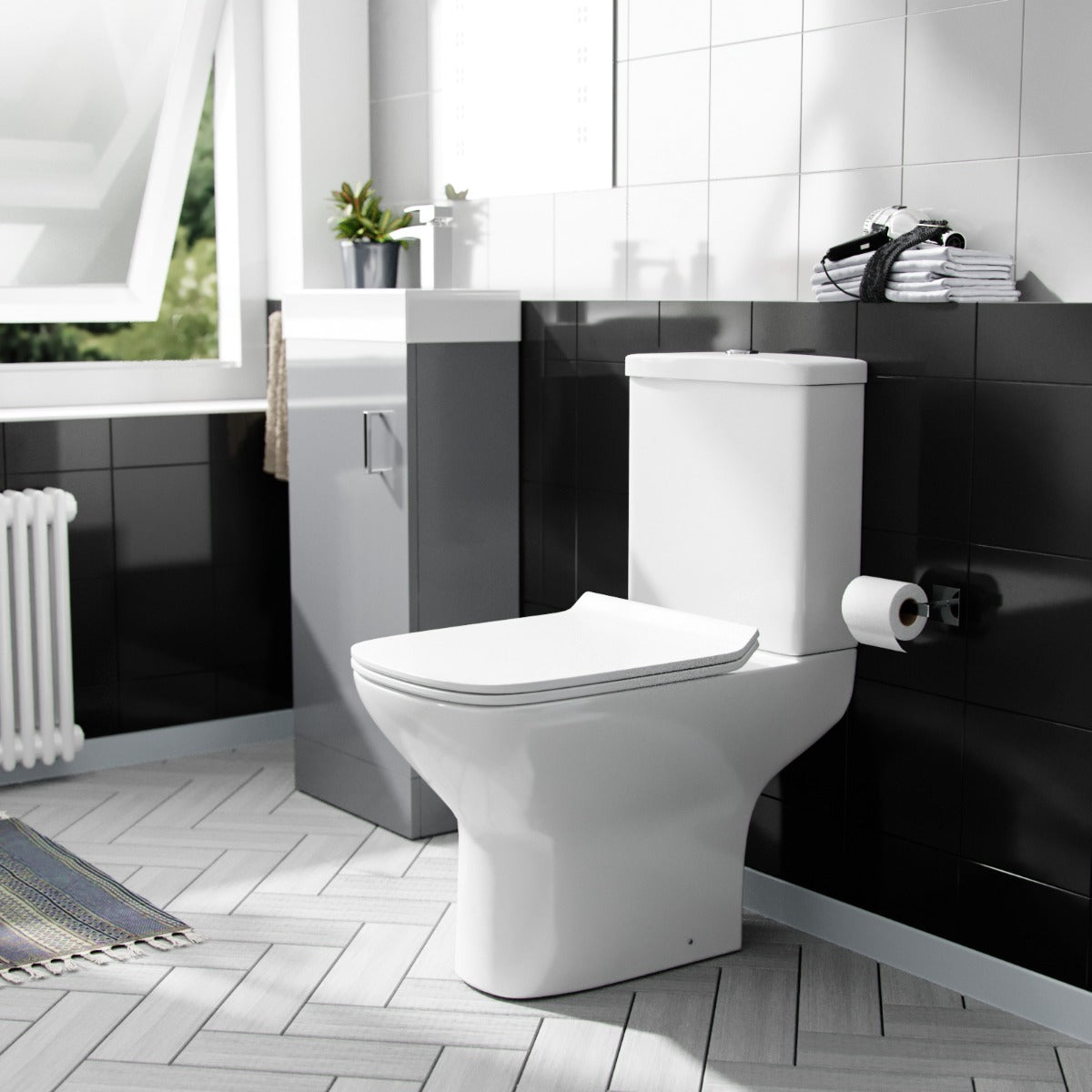 Nanuya 400mm Cloakroom Vanity Basin Unit & Rimless Close Coupled Toilet Grey