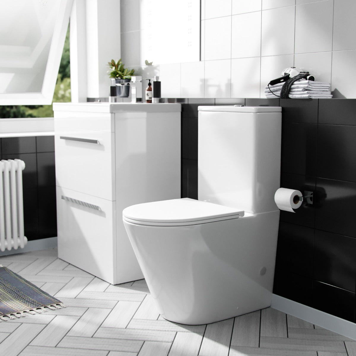 Nanuya 600mm Floorstanding 2 Drawer Vanity Basin Unit & Round Close Coupled Toilet White