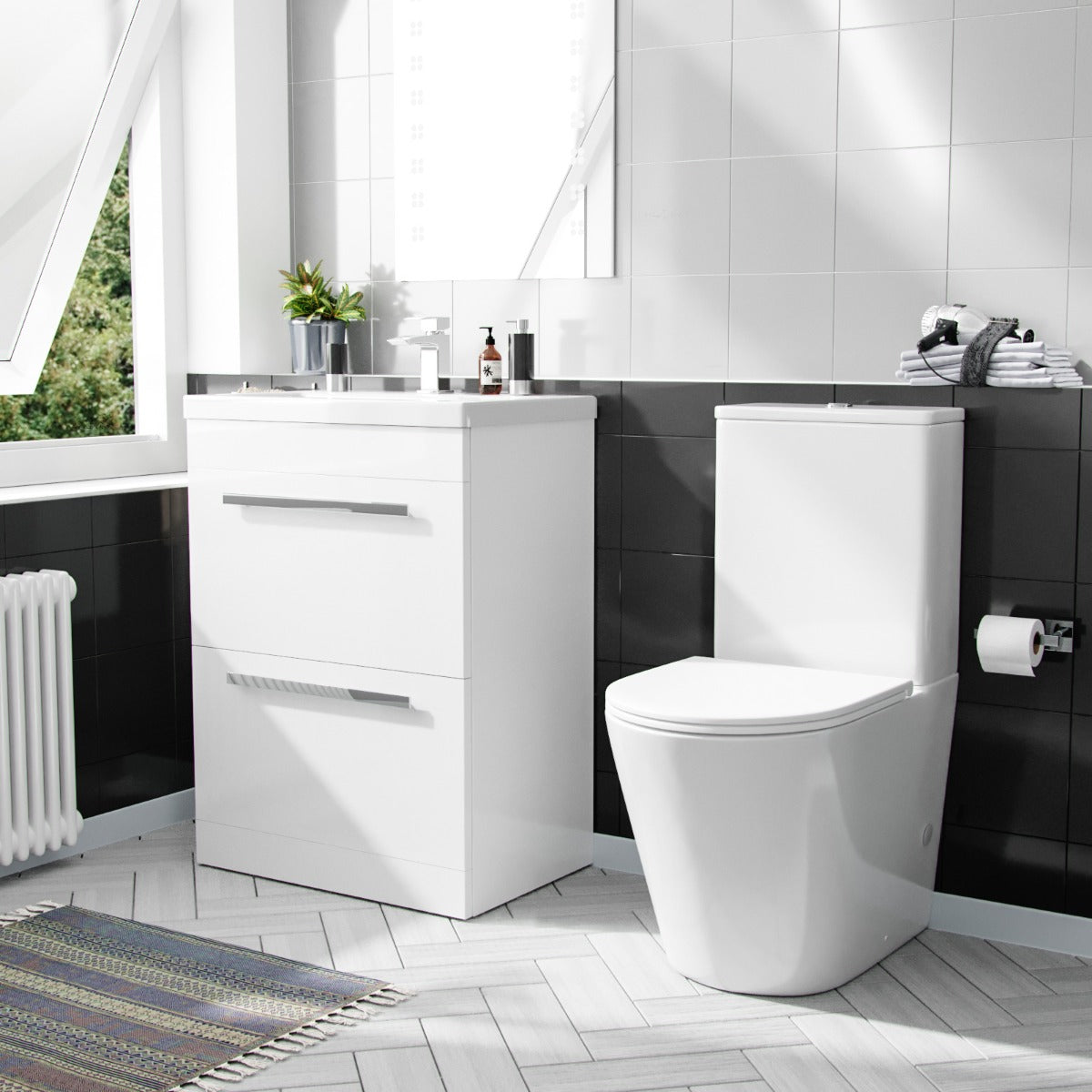 Nanuya 600mm Floorstanding 2 Drawer Vanity Basin Unit & Round Close Coupled Toilet White