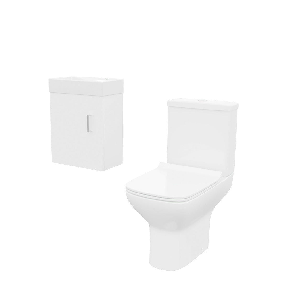 Nanuya 400mm Cloakroom Wall Hung Basin Vanity Unit & Rimless Close Coupled Toilet White