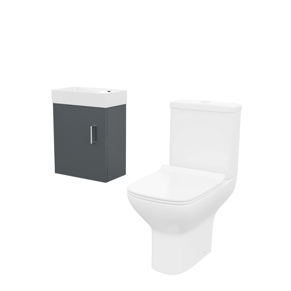 Nanuya 400mm Cloakroom Wall Hung Basin Vanity Unit & Rimless Close Coupled Toilet Dark Grey