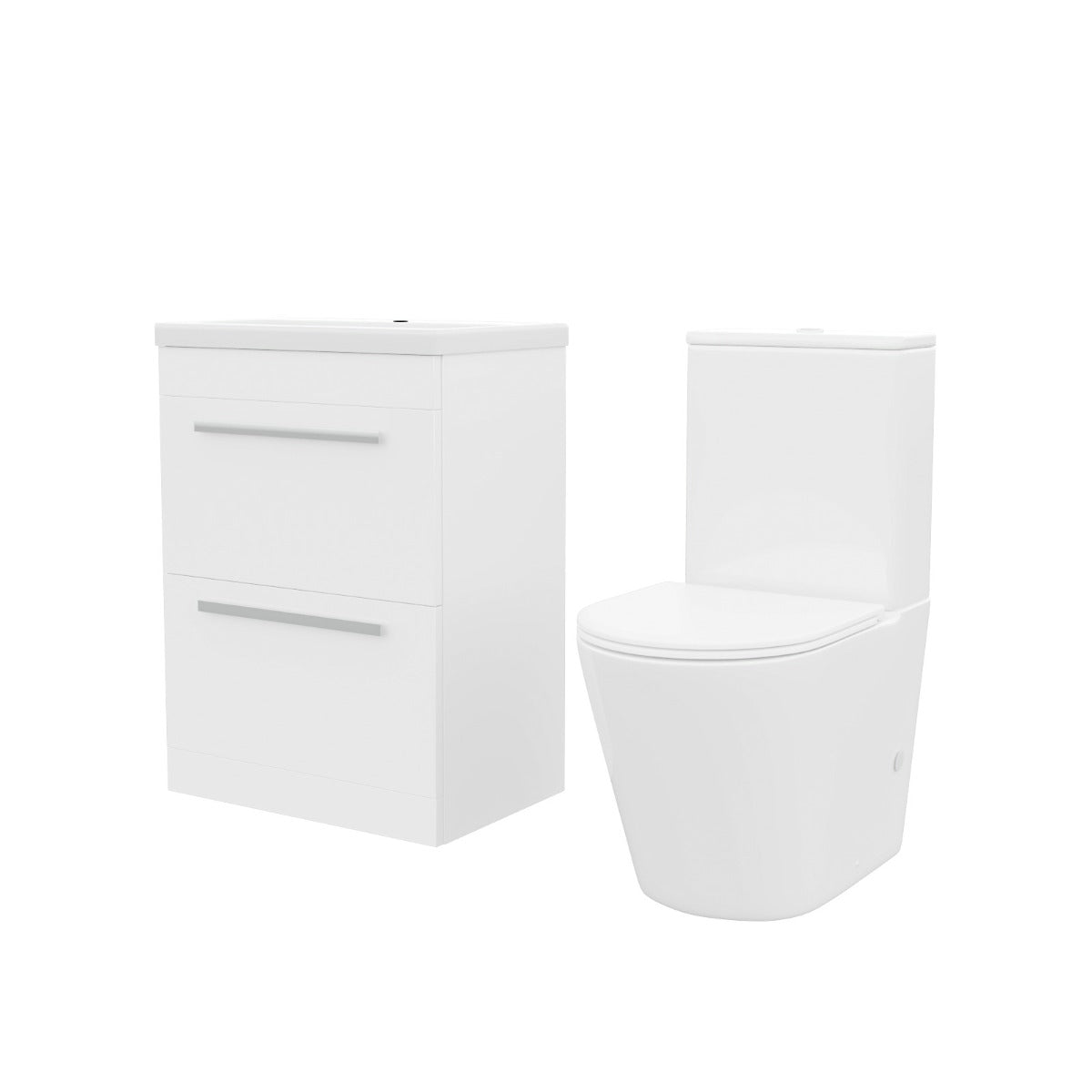 Nanuya 600mm Floorstanding 2 Drawer Vanity Basin Unit & Round Close Coupled Toilet White