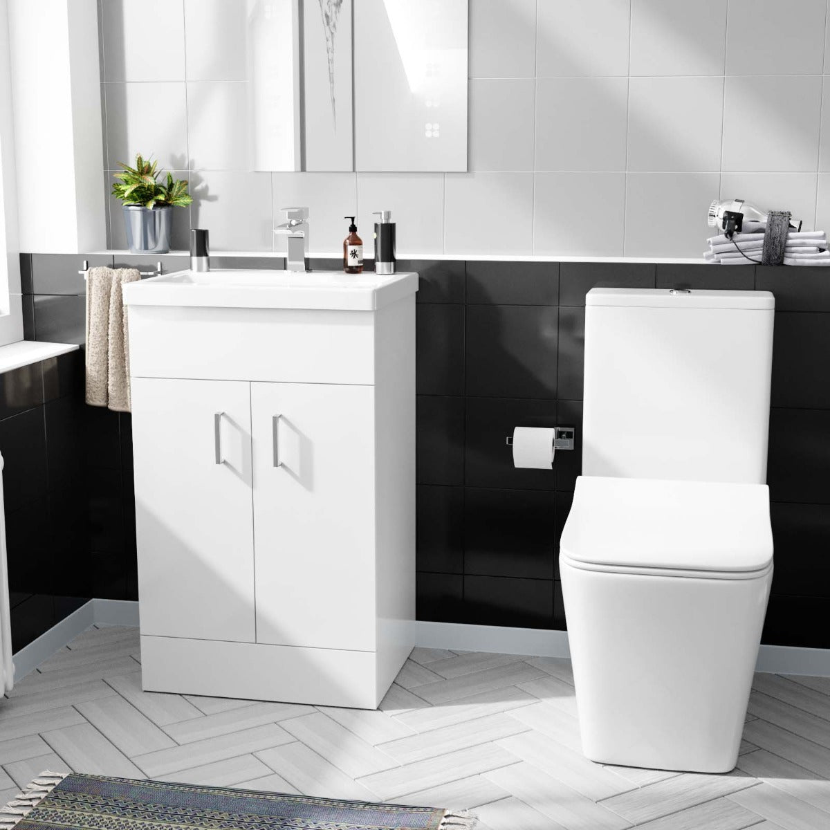 Nanuya 500mm Basin Vanity & Rimless Close Coupled Modern Toilet White