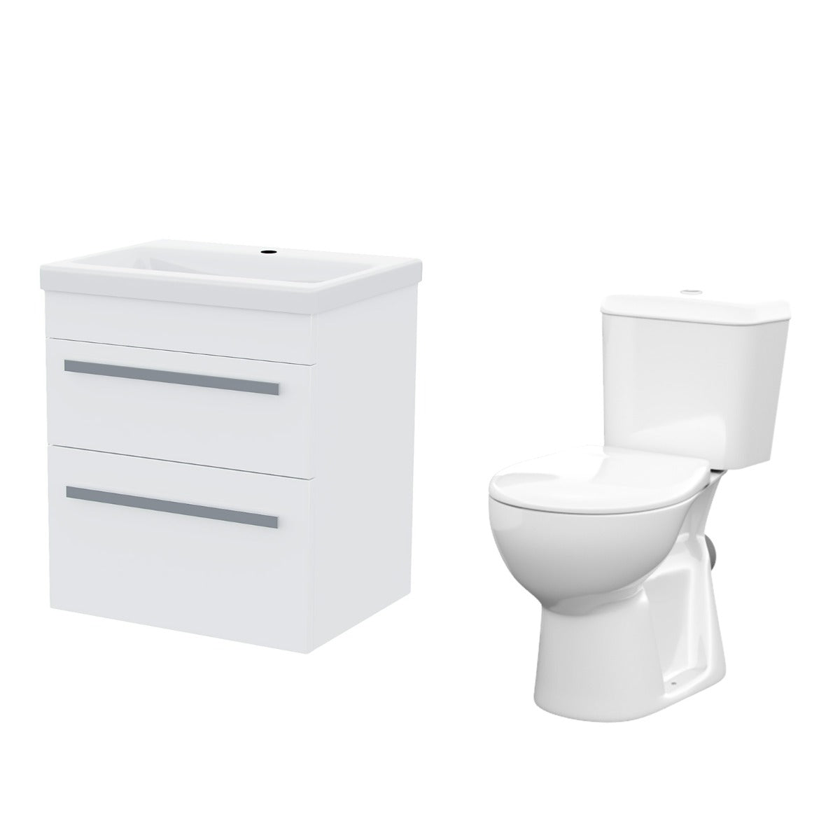 Nanuya 500mm Wall Hung 2 Drawer Vanity Unit Gloss White And Complete Toilet Set