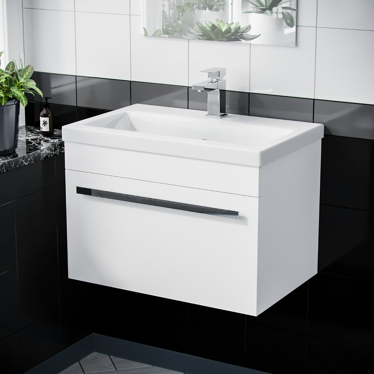 Nanuya 600mm Wall Hung 1 Drawer Vanity Basin Unit White