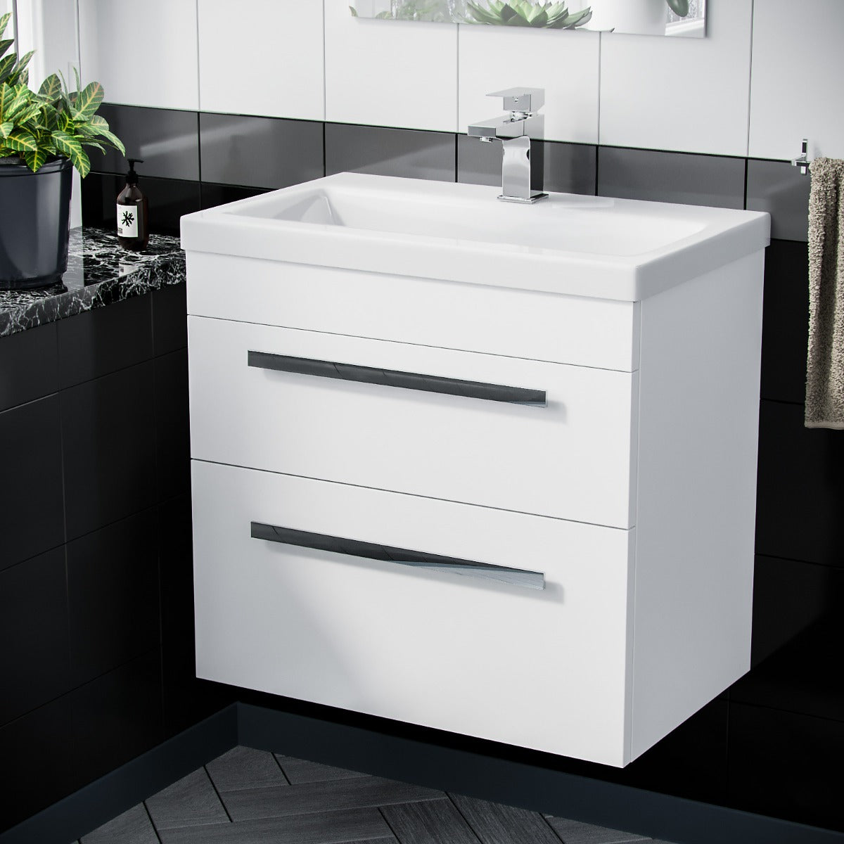 Nanuya 600mm  Wall Hung 2 Drawer Vanity Basin Unit White