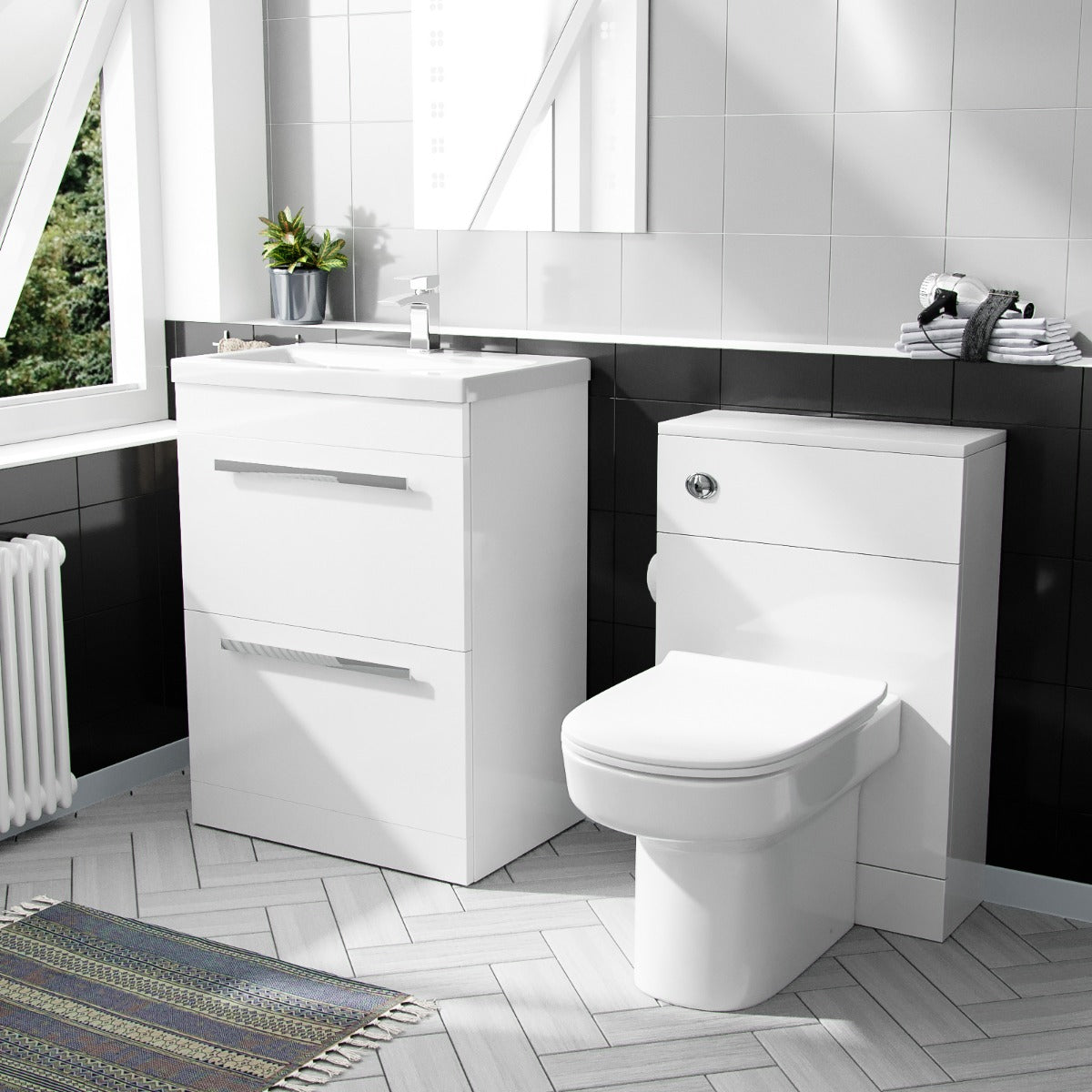 Nanuya 600mm Floor Standing Vanity Unit, WC Unit & Back To Wall Toilet White