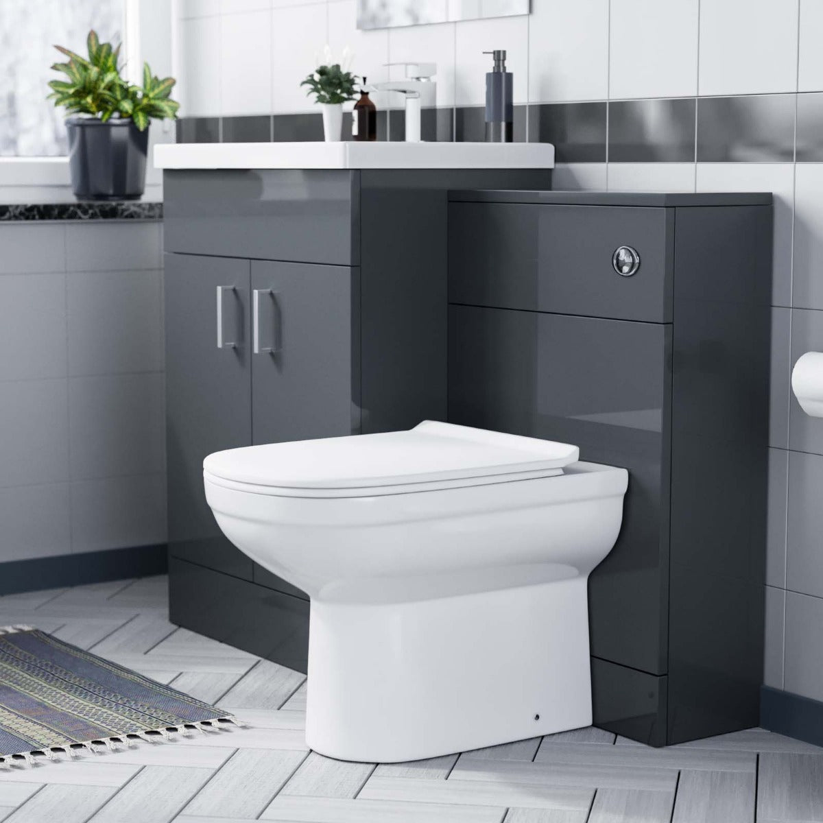 Nanuya 600mm Grey Vanity Basin, WC Unit & Elso Back to Wall