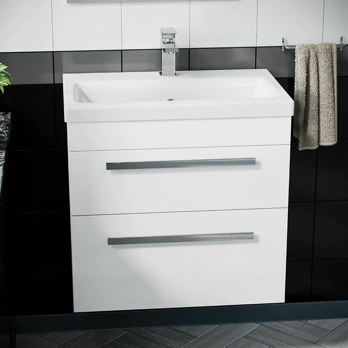 Nanuya 600mm  Wall Hung 2 Drawer Vanity Basin Unit White Flat Pack