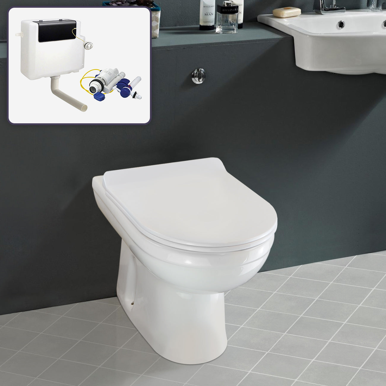 Ingersly Back To Wall Modern Toilet Pan & Soft Close Seat + Concealed Cistern