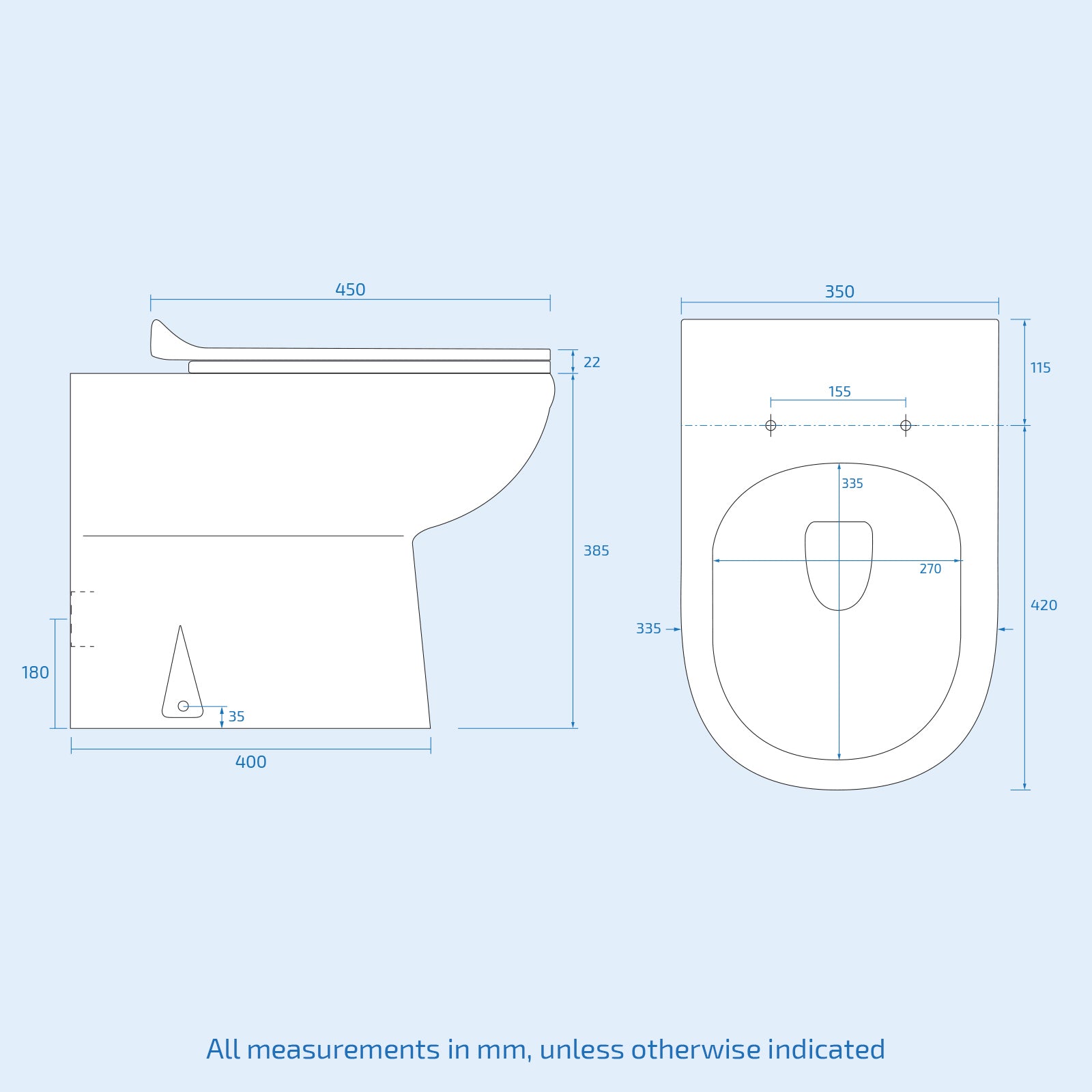 Telrone Back To Wall Rimless WC Toilet Unit + Soft Close Seat