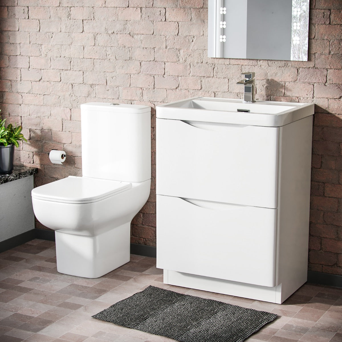 Merton 600mm 2 Drawer Vanity Basin Unit & Close Coupled Toilet White