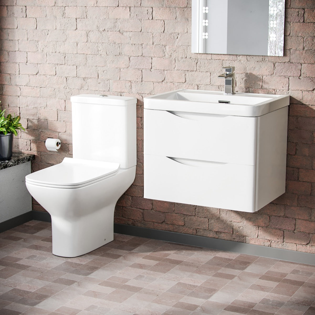 Merton 500mm Wall Hung Flat Pack Vanity Basin Unit & Close Coupled Toilet White