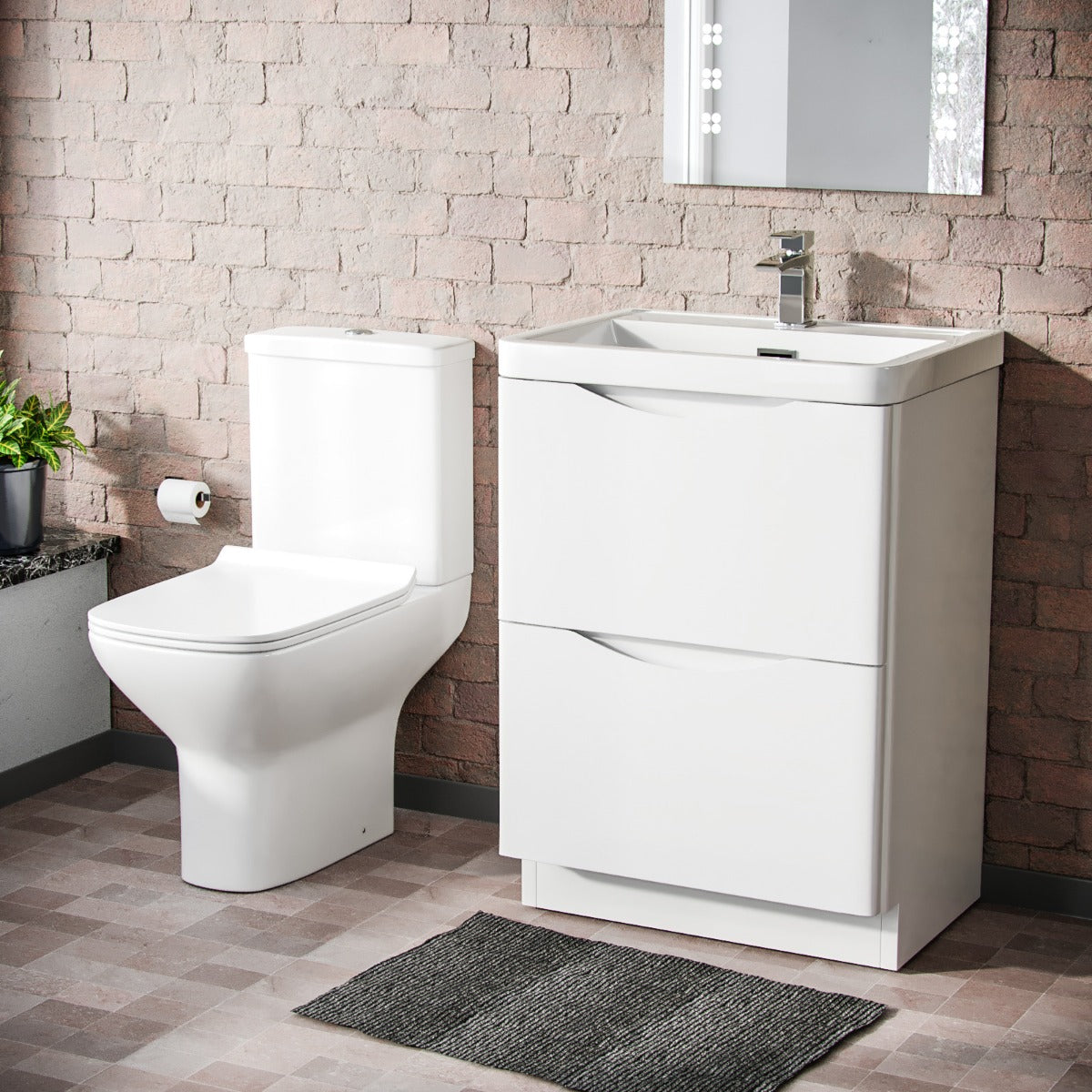 Merton 600mm Floorstanding Vanity Unit & Rimless Close Coupled Toilet White