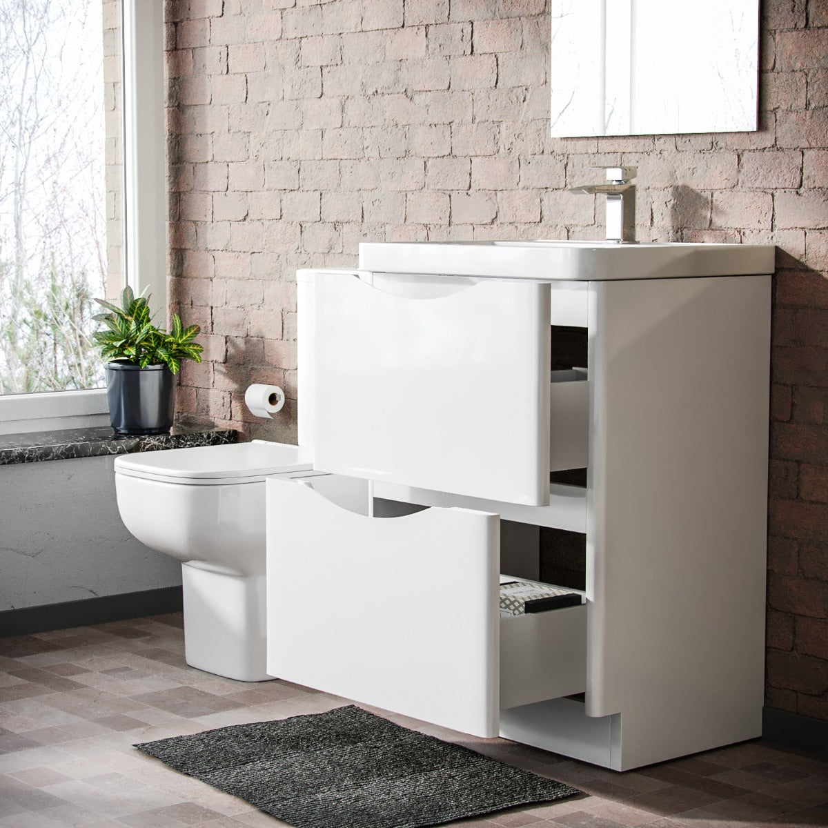 Merton 600mm 2 Drawer Vanity Basin Unit & Close Coupled Toilet White