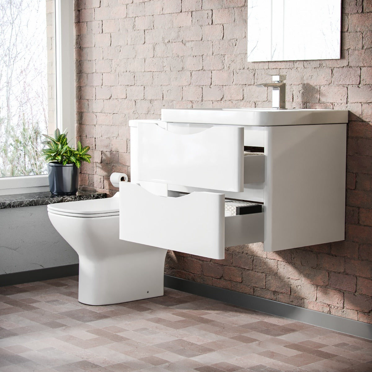 Merton 500mm Wall Hung Flat Pack Vanity Basin Unit & Close Coupled Toilet White