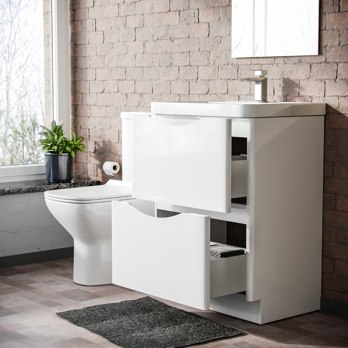 Merton 600mm Floorstanding Vanity Unit & Rimless Close Coupled Toilet White