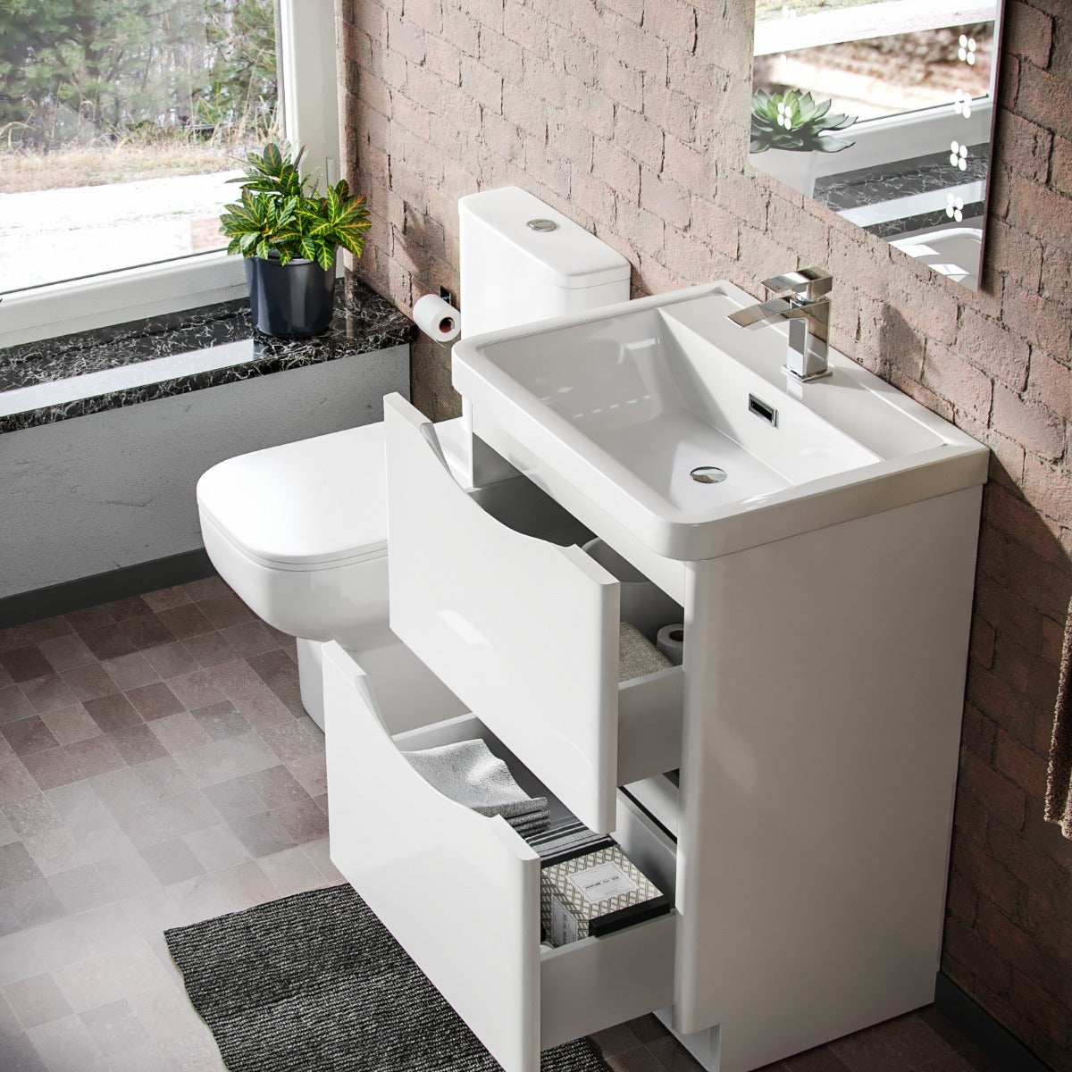 Merton 600mm 2 Drawer Vanity Basin Unit & Close Coupled Toilet White