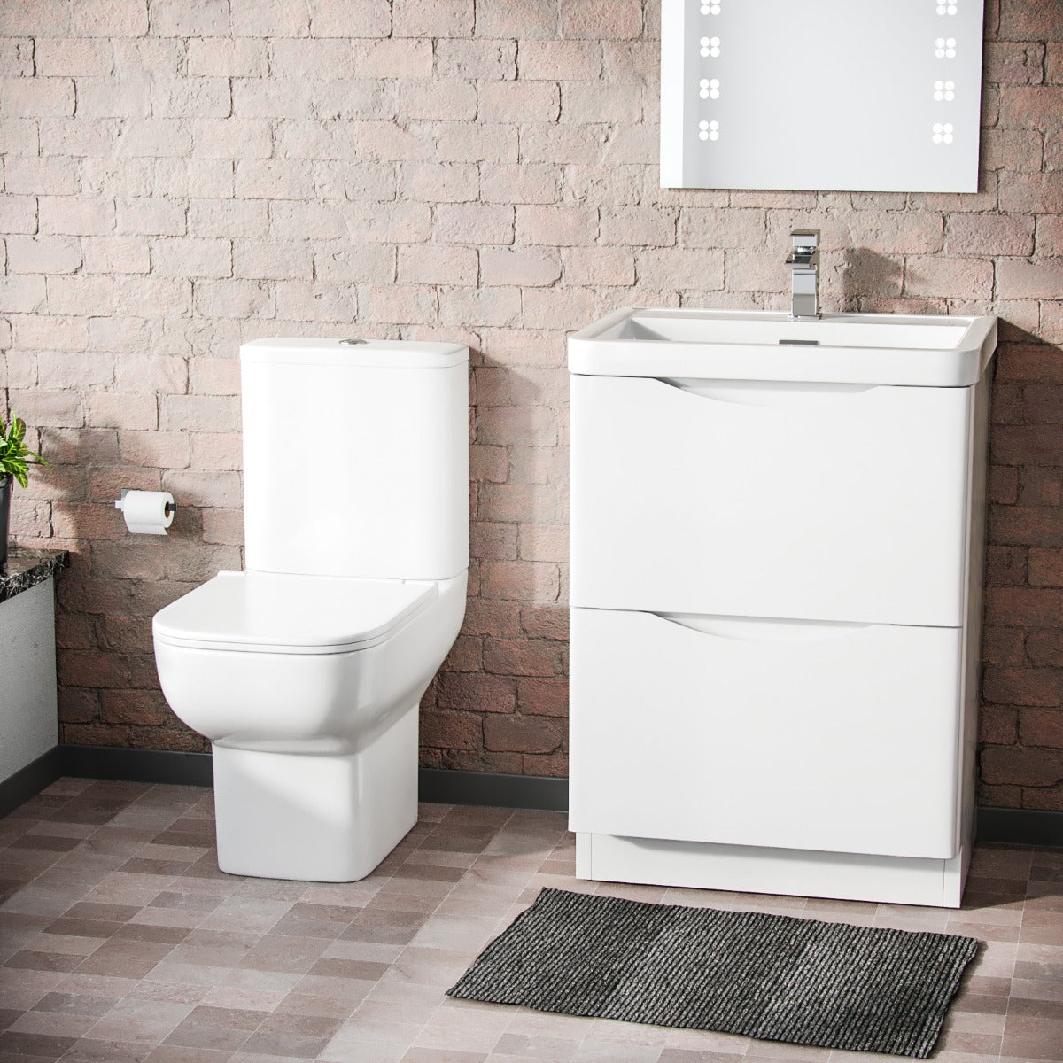 Merton 600mm 2 Drawer Vanity Basin Unit & Close Coupled Toilet White