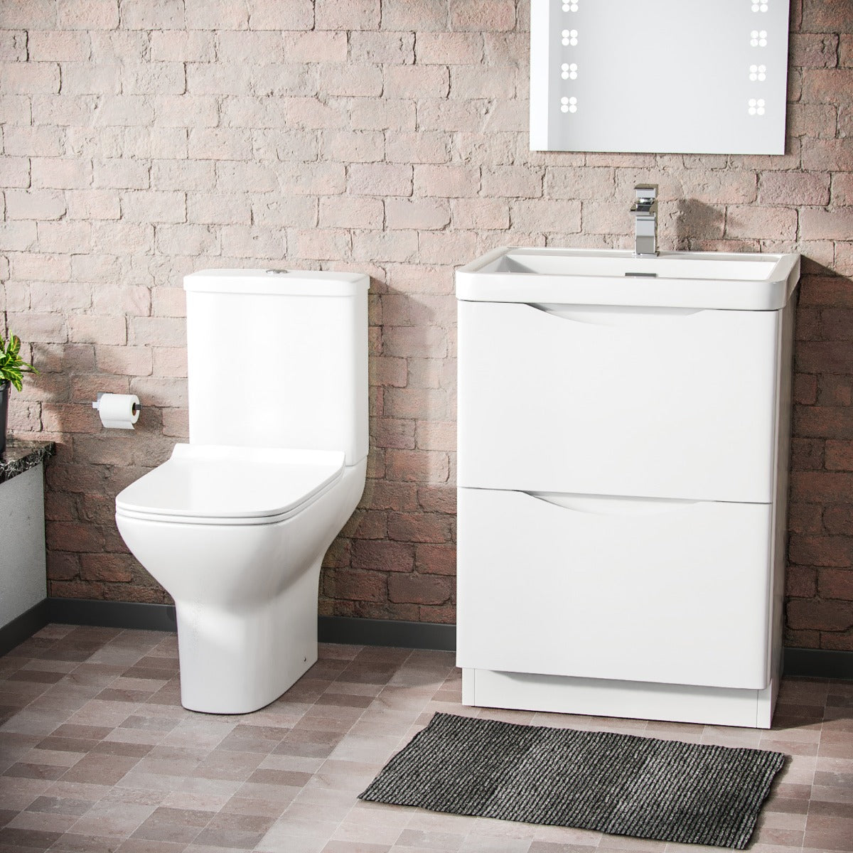 Merton 600mm Floorstanding Vanity Unit & Rimless Close Coupled Toilet White