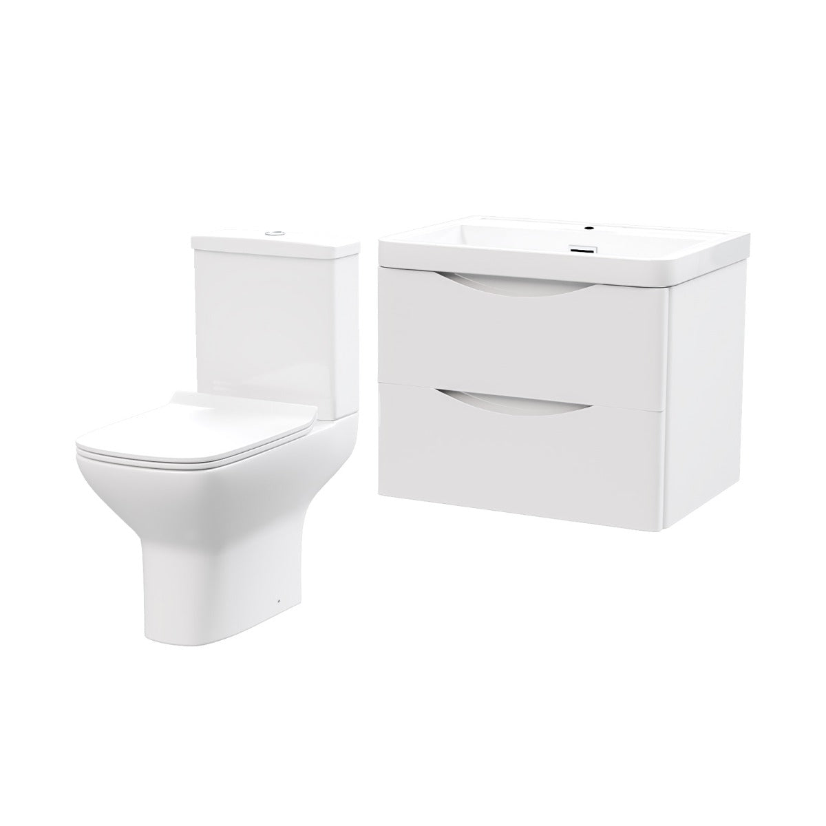 Merton 500mm Wall Hung Flat Pack Vanity Basin Unit & Close Coupled Toilet White