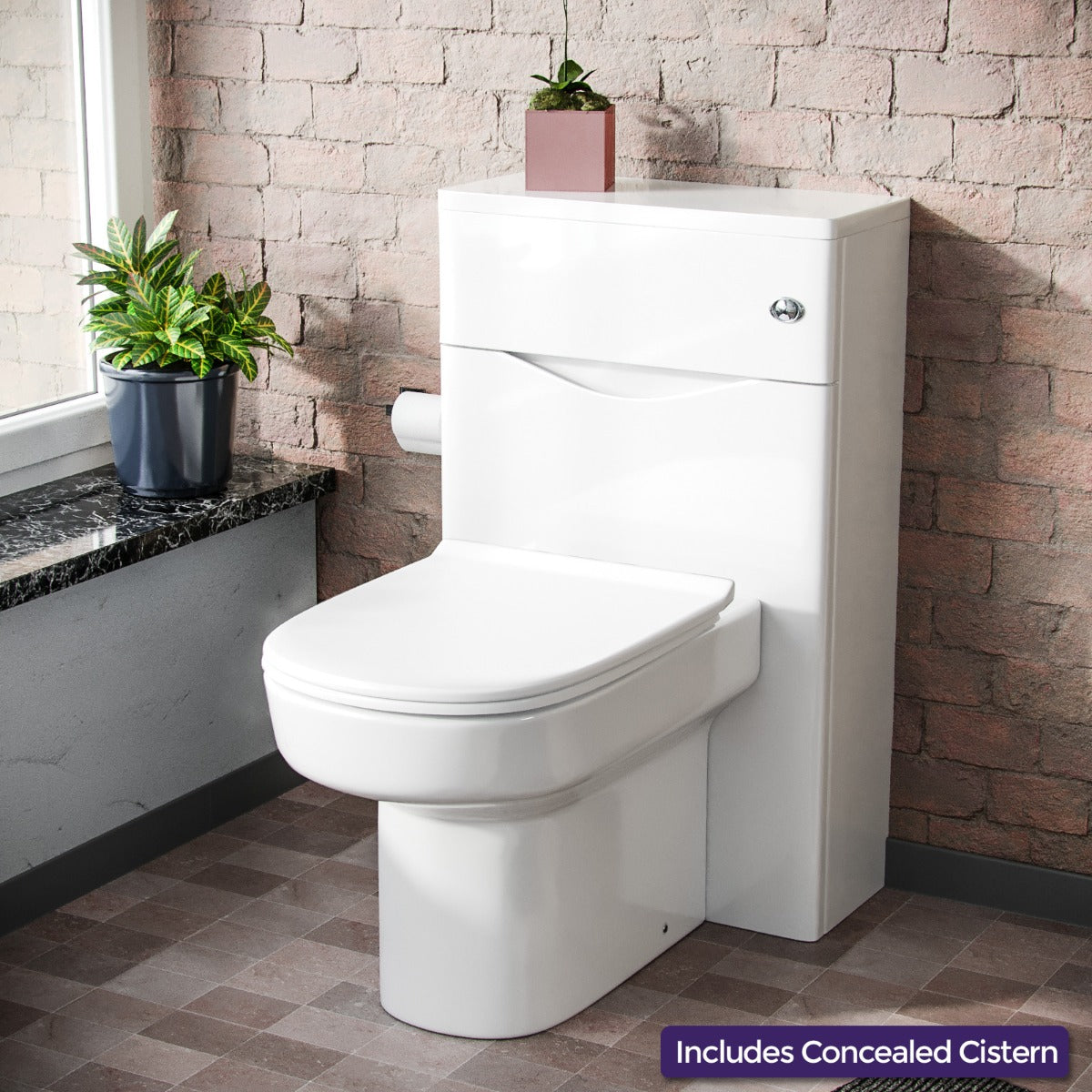 Merton Modern 500 WC Unit and BTW Back To Wall Toilet Pan Soft Close Seat White