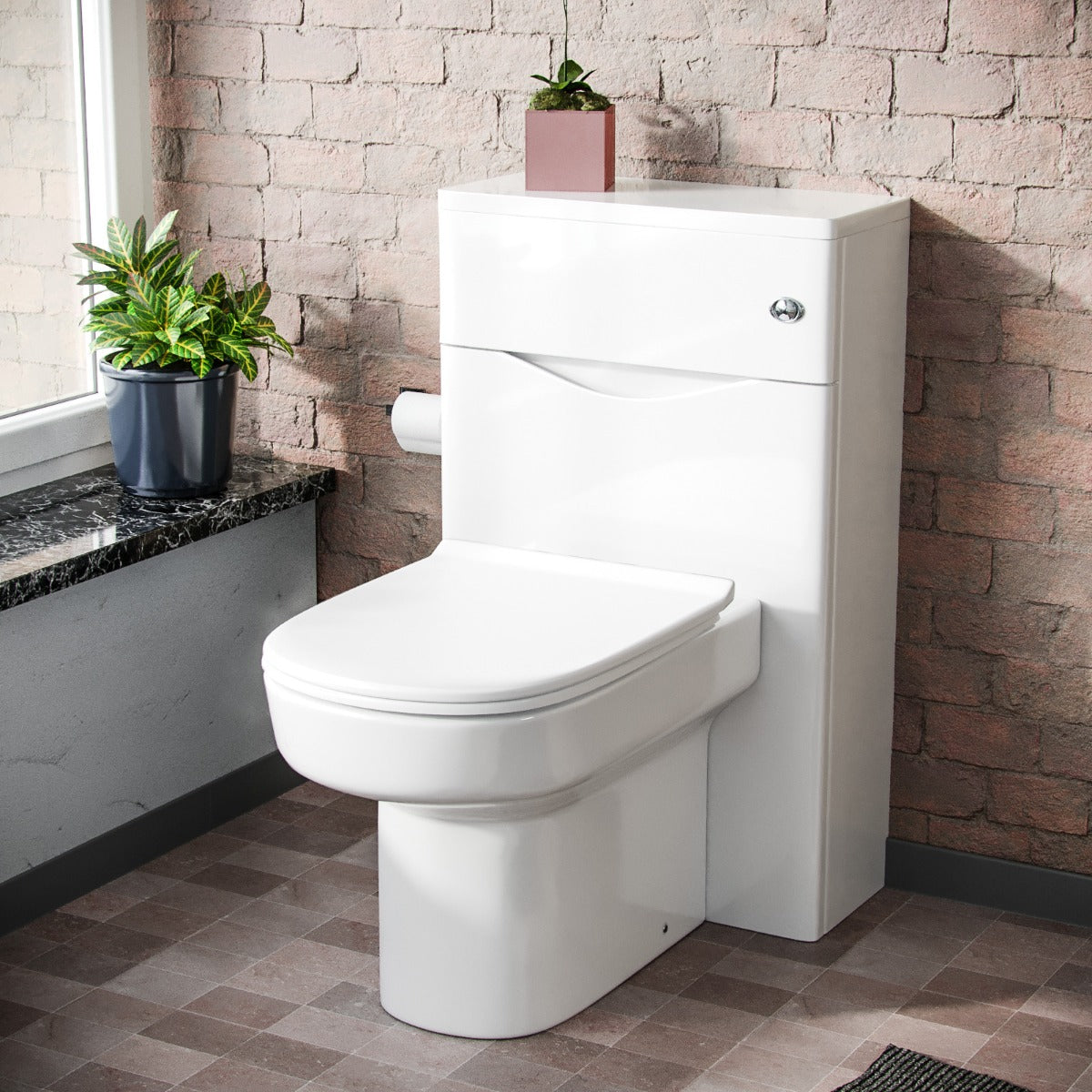 Merton Modern 500 WC Unit and BTW Back To Wall Toilet Pan Soft Close Seat White