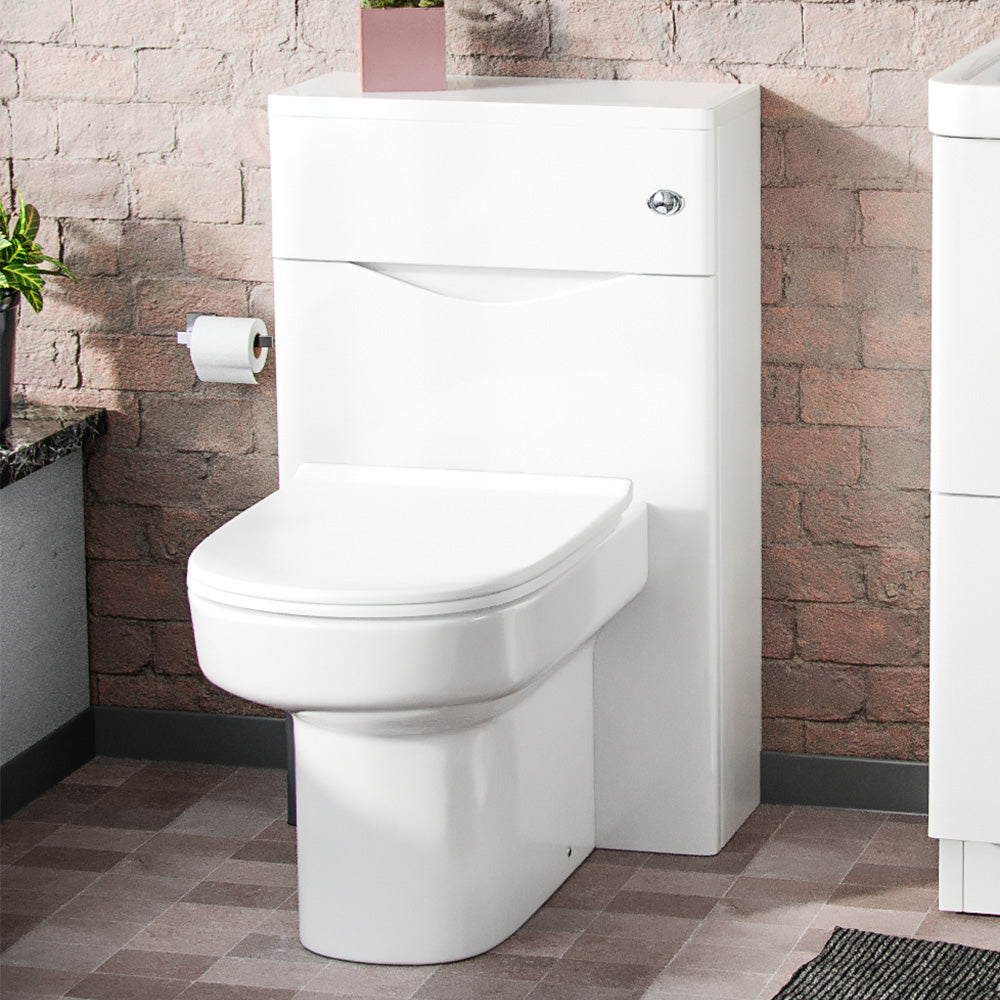 Merton Modern 500 WC Unit and BTW Back To Wall Toilet Pan Soft Close Seat White