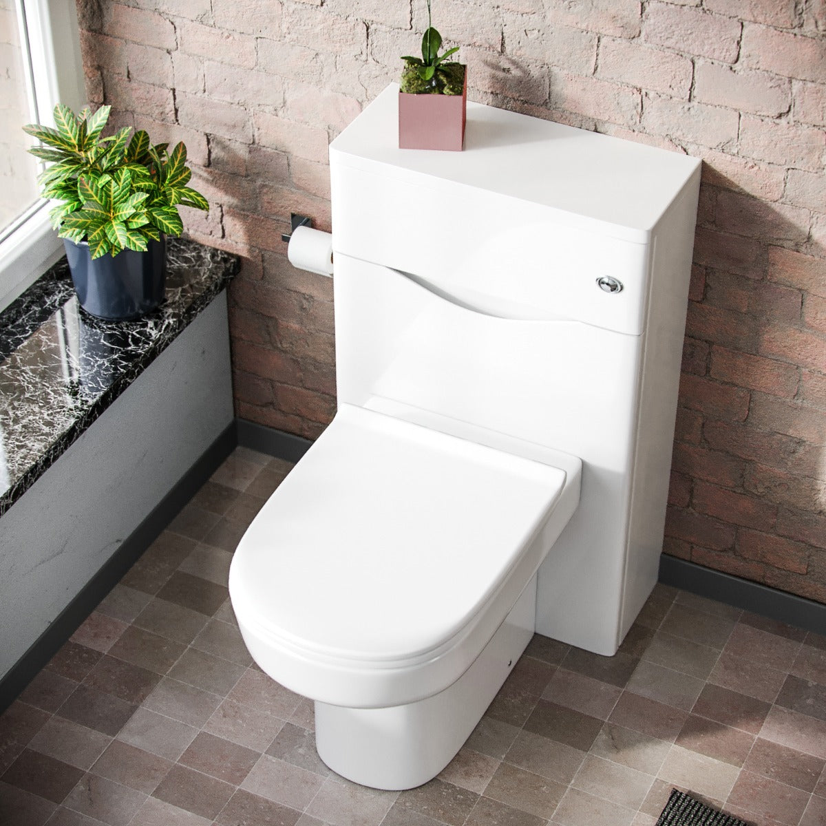 Merton Modern 500 WC Unit and BTW Back To Wall Toilet Pan Soft Close Seat White