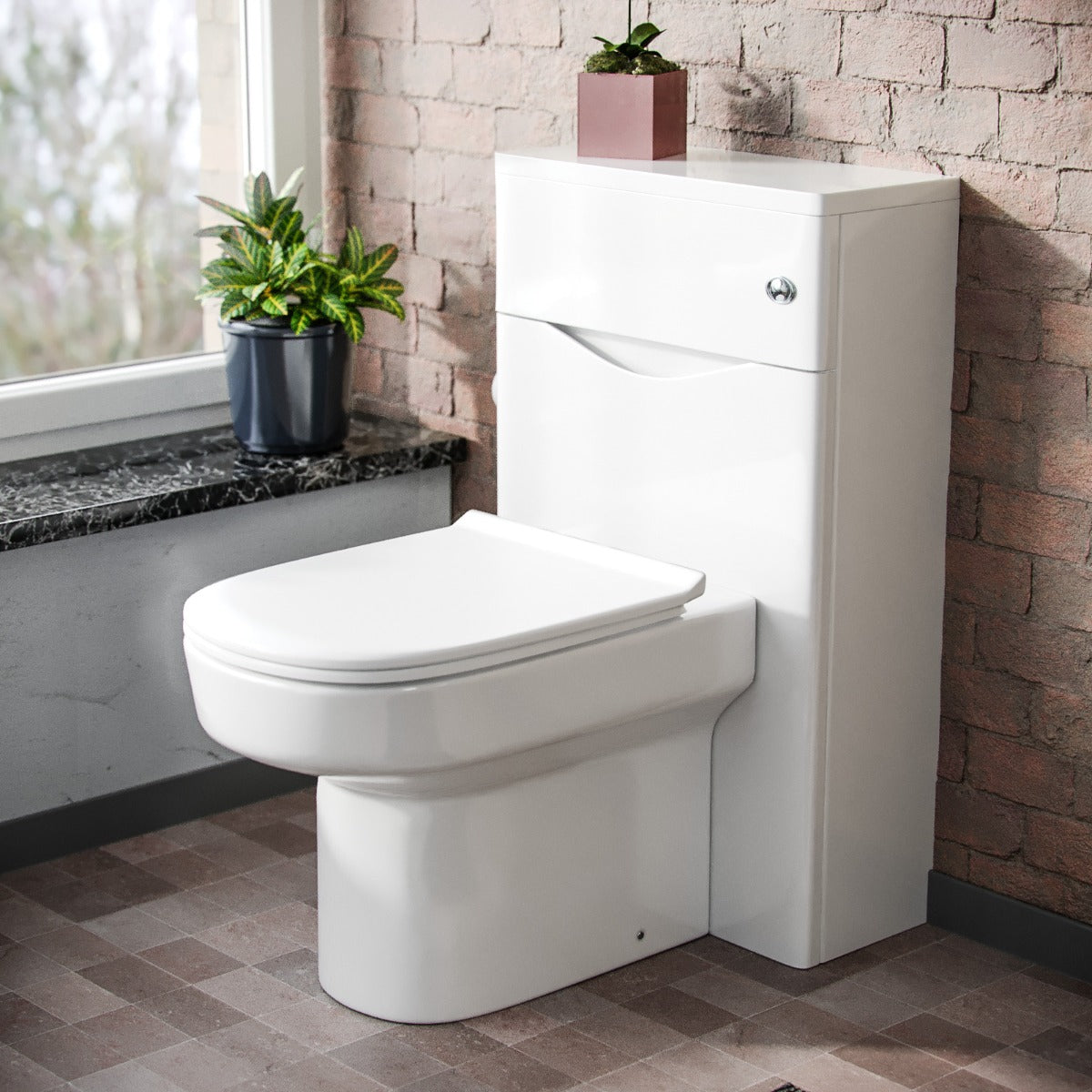 Merton Modern 500 WC Unit and BTW Back To Wall Toilet Pan Soft Close Seat White